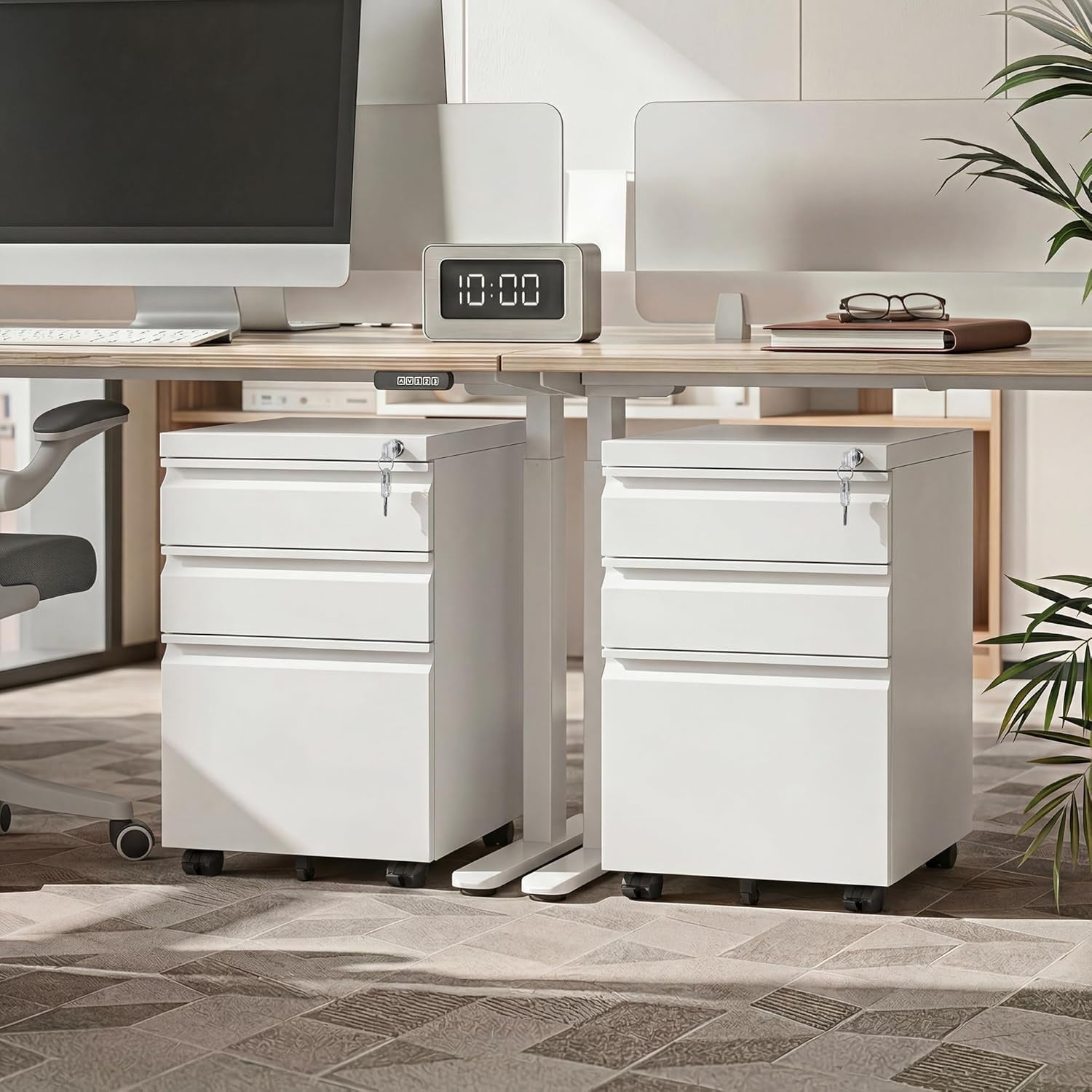 3-Drawer Mobile File Cabinet (Under Office Desk), Assembled except Casters, Fits Letter/Standard Sizes, White
