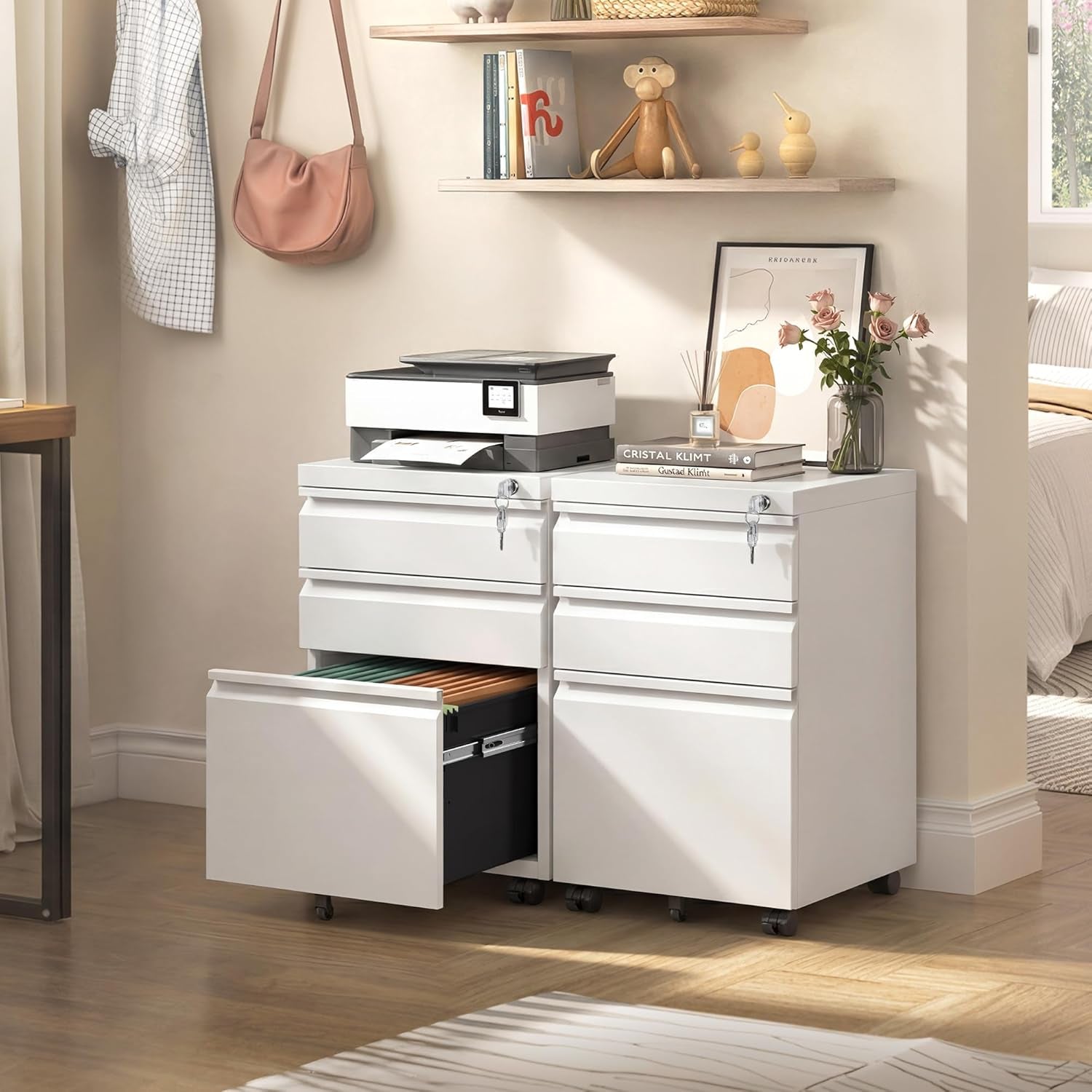 3-Drawer Mobile File Cabinet (Under Office Desk), Assembled except Casters, Fits Letter/Standard Sizes, White