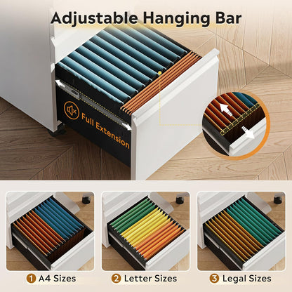 3-Drawer Mobile File Cabinet (Under Office Desk), Assembled except Casters, Fits Letter/Standard Sizes, White